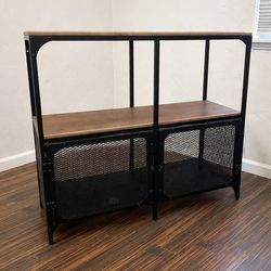 ndustrial Console / Storage Shelf – Wood + Black Metal (38” W x 36” H)