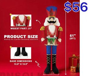 😀 5FT Outdoor Christmas Lighted Nutcracker Decor with Drum 100 LEDs Christmas Decoration Yard Holiday Decor Xmas with Stakes & Zip Ties for All-Weath
