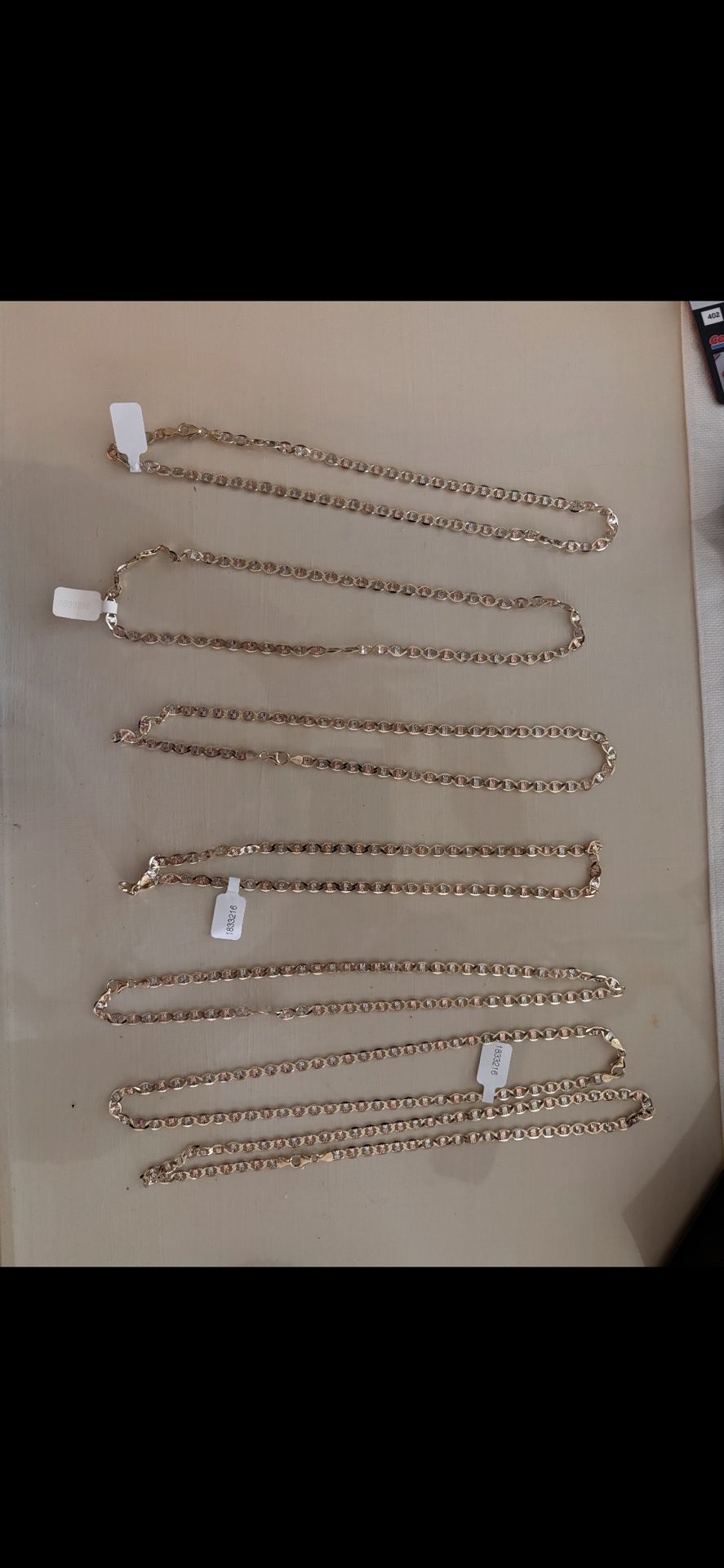 7-tri Color Valentino Necklaces. 14kt gold Diamond Cut Necklaces Total Weight Is 86.49 Grams