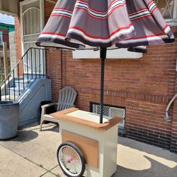 REPURPOSED EVENT / DESSERT / SNACK /  CART.  WEIGH  APPROX. 30LBS. FITS INSIDE A SUV. 19 INCHES LONG, 35 INCHES WIDE AND 34 INCHES TALL. 