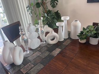 Modern White Vases and Candle Holders Set