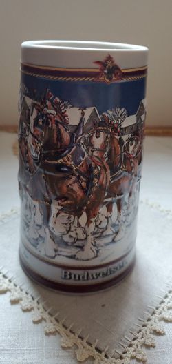 Budweiser Beer Mug Collectors Series Clydesdales Winter 198 Thumbnail