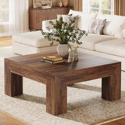 Rustic Square Coffee Table w/ Storage – Sturdy All-Wood Design