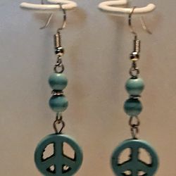 New Turquoise,  Silver, Ball And Piece Symbol Earrings 