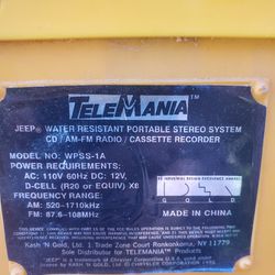 Jeep Telemania Water Resistant Portable Stereo System