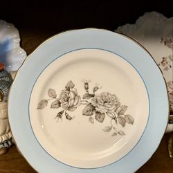 Vintage Crown Staffordshire Blue Gray Floral Rose Plate/Crown Staffordshire Fine Bone China Plate/Made in England 