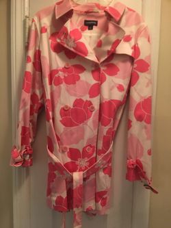 Lands’ End Pink Floral Print Trench Coat - New (Open Box - No Tags or Packaging) Size 12