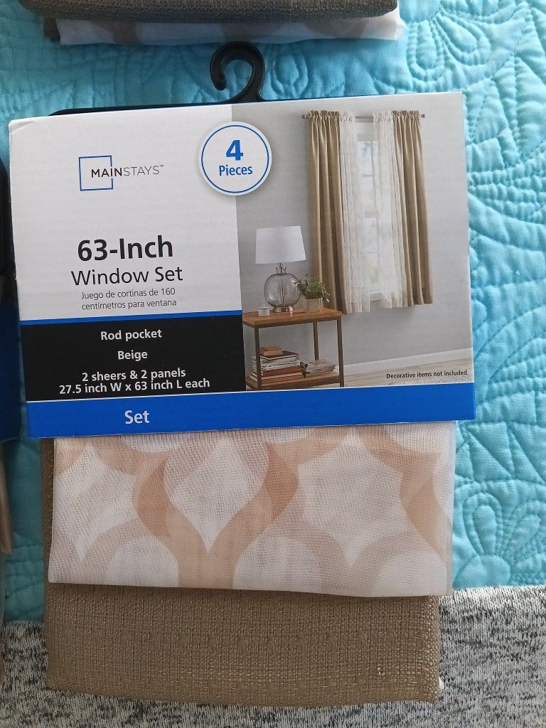4 Sets Brand New 64 Inch Curtains And Sheer Sets!!