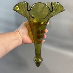 Vintage MCM Empoli Italian Blown Glass Epergne Replacement Horn Colonial Green