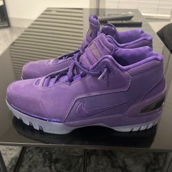 New Nike Mens LeBron 1 Air Zoom Generation Retro Lakers Purple Suede Shoes 