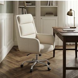 New Cocoon Modern Executive High Back Home Office Chair, Upholstered Desk Chair with Wheels, Vanity Chair with Head and Lumbar Support, Armrest (Beige