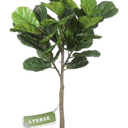 LYERSE 5ft Artificial Fiddle Leaf Fig Tree Faux in Plastic Nursery Pot, Ficus Lyrate Greenery Plant Fake Fig Tree