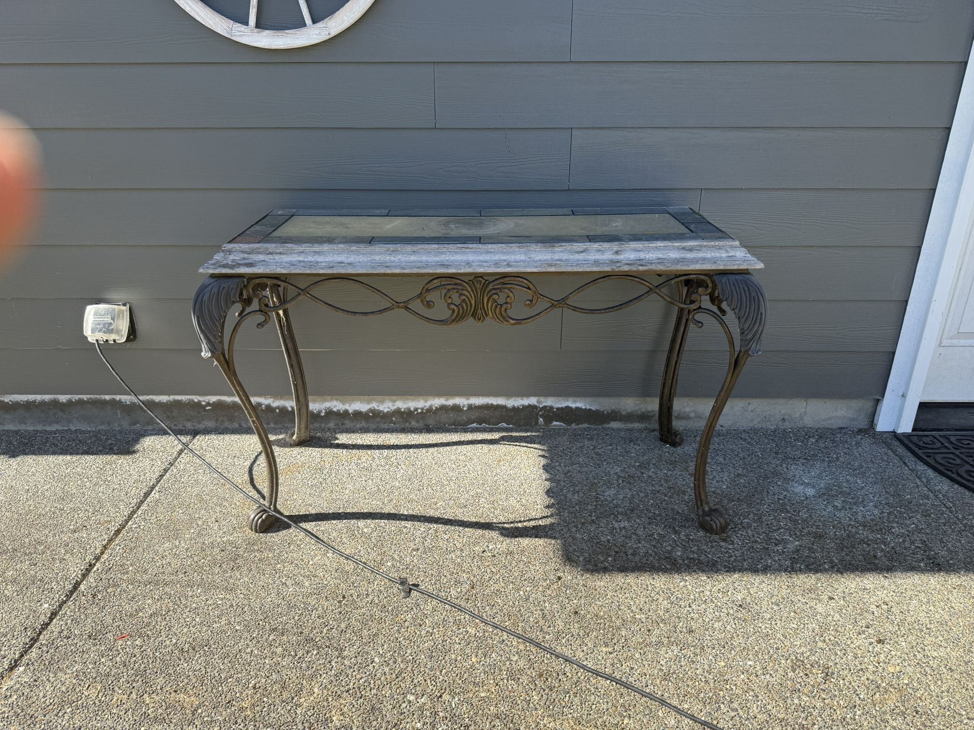 Iron Glass Stone End Table. 