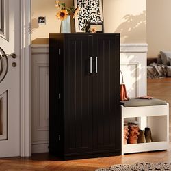 0946 Kitchen Pantry Cabinet, Food Storage Cabinets with Door and Adjustable Shelves, Freestanding Pantry Cabinet with Anti-Tip Kit for Small Space for