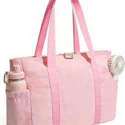 Tote Bag for Women, 26L Capacity Travel Purses Work Bag, Small Zipper Tote Bag for Travel Nurse Gym Teacher, Lightweight Nylon Shoulder Handbag with H