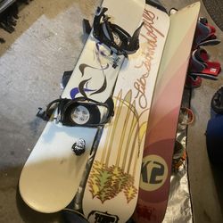 157 Devon Walsh Forum Snowboard, K2, Lib Tech, Snowboard Boots Size 11, Lamar Bag