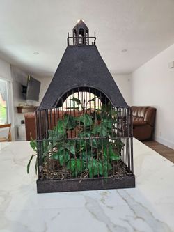 Rustic Metal Birdcage Planter w/ Faux Ivy – Farmhouse Decor