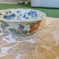 Vintage Japanese Hand Painted Floral Rice Bowl