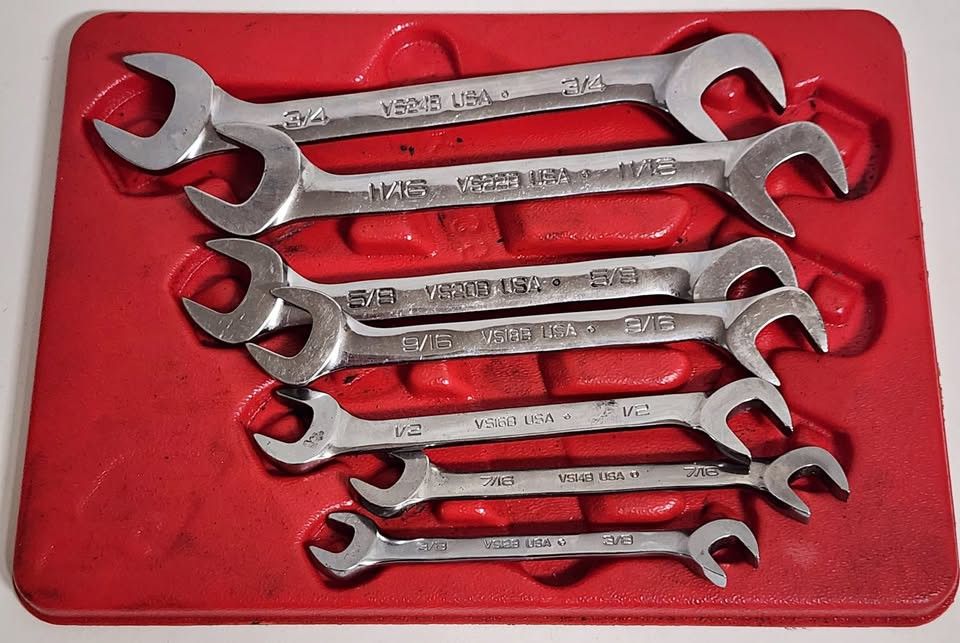 Snap-On VS807B 3/8"–3/4" 7 Piece SAE Four-Way Angle Head Open-End Wrench Set USA
