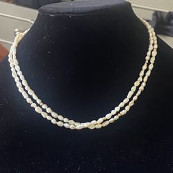 14k Gold Clasp 10 Gold Balls Pearls Double strands Necklace