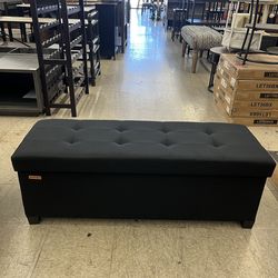 SONGMICS 43" Storage Ottoman Bench Foldable Foot Rest w/ Legs - Black