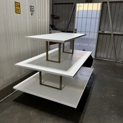 Modern 3-Tier Display Shelf in White and Gold - Used in Good Condition