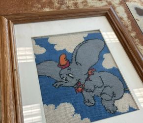 Vintage Dumbo Framed Cross Stitch