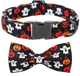Halloween Dog Collar Spooky Collars with Fancy Bow, Size Large