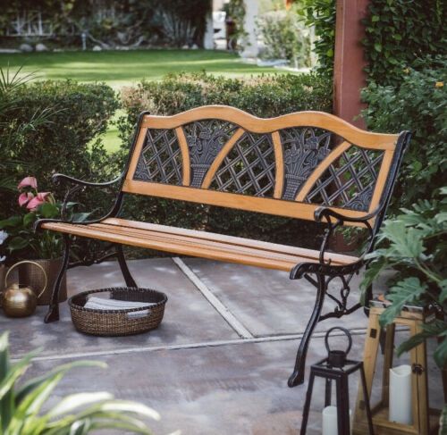 Outdoor Mètal Bènch Curved Wooden For Garden Backyard Patio Park Yard Furniture Seàt