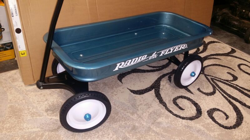 Custom gold and blue radio flyer wagon model number 18.