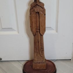 Wooden Carved Priest Monk Statue Figurine