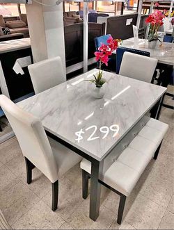white marble top dining table set