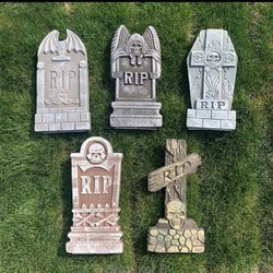 Halloween Decoration Tombstones RIP Horror House SkeletonOutdoor Graveyard Foam  5 pcs different colors   Material : Foam   16.5 inches x 7 inches    