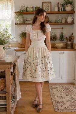NWT $148 Anthropologie x Tabitha Ivory Cotton Floral Zip Closure Full Skirt 0