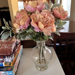 7 Heads Large Pink Peony Artificial Flowers in Vase