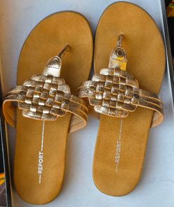 New!!! Report Gold Woven Thong Sandals