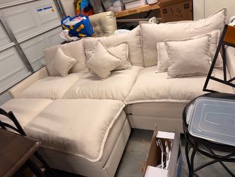 Beige Fabric Sectional Sofa with Pillows