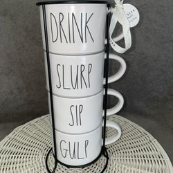 Rae Dunn Set of 4 Stacked Mugs with Display