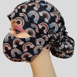 Rainbow Scrub Cap Set Doctor Nurse Chemo Chef Cotton Bouffant Head Wrap Woman's Scrub Hats 