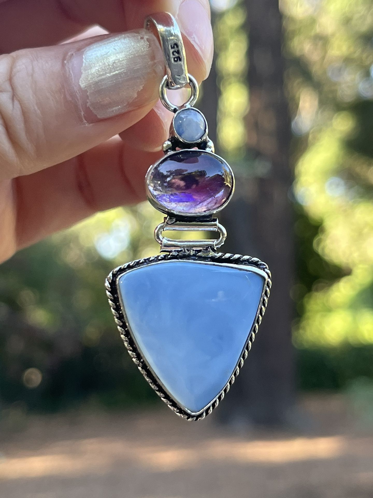 925 Silver Overlay moonstone Amethyst Opal Pendant