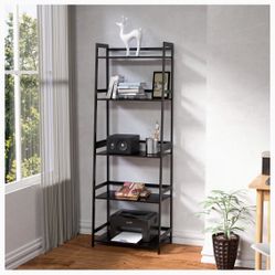 Bookshelf, Black Book Shelf, Ladder Bookcase, 5 Tier Tall Book case for Bedroom, Living Room, Office, MC-508 (Black