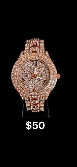 Women’s $Bling$ iced out rose gold watch