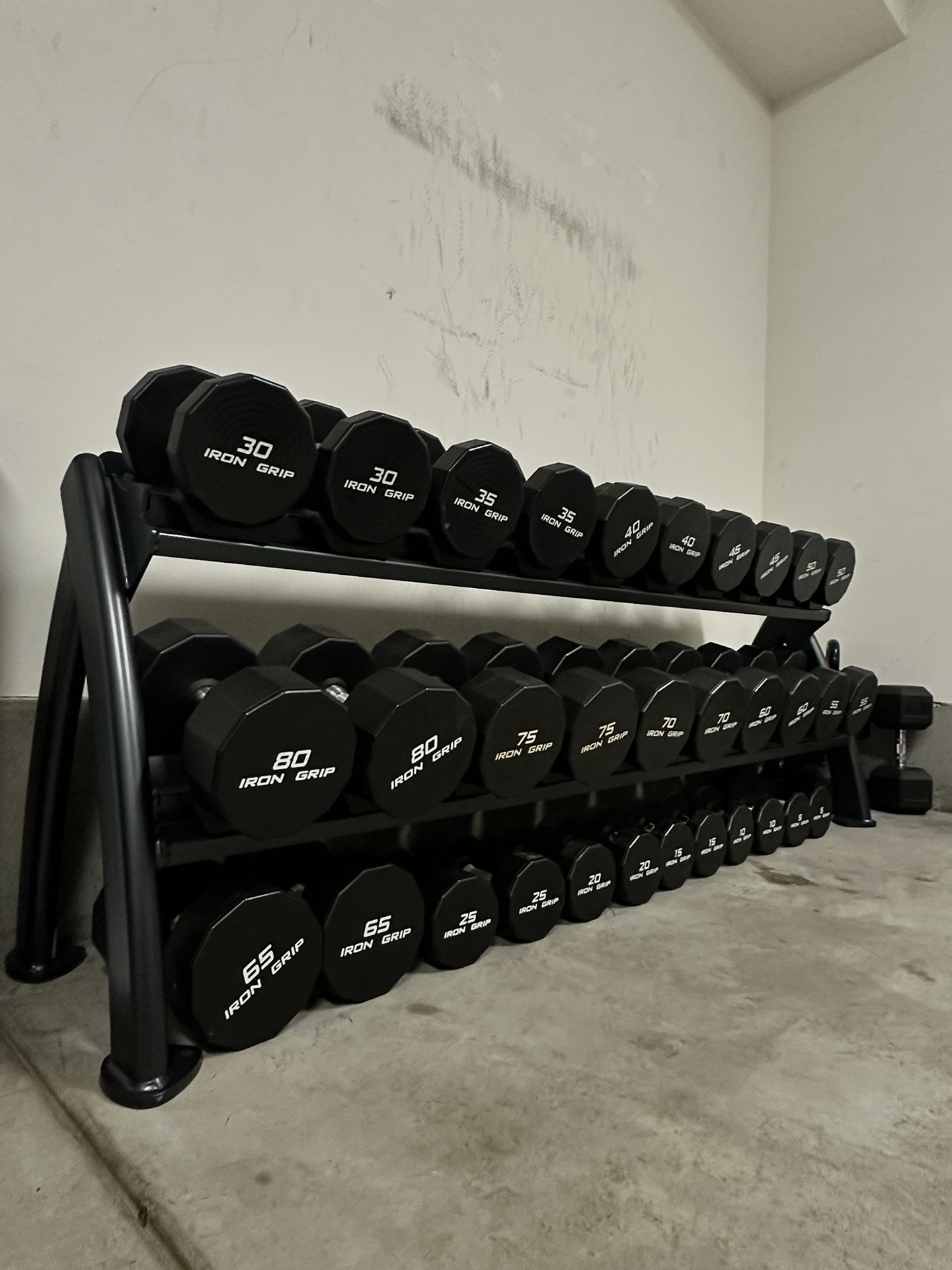 IRON GRIP DUMBBELLS WITH RACK