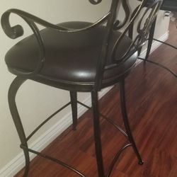 2 Metal And Real Leather Swivel Bar Stools