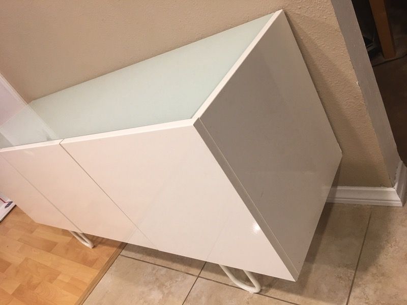 IKEA Finnby 16684 White Gloss Glass Top TV Stand Credenza Side Table 3