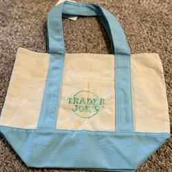 trader joes mini canvas tote bag blue