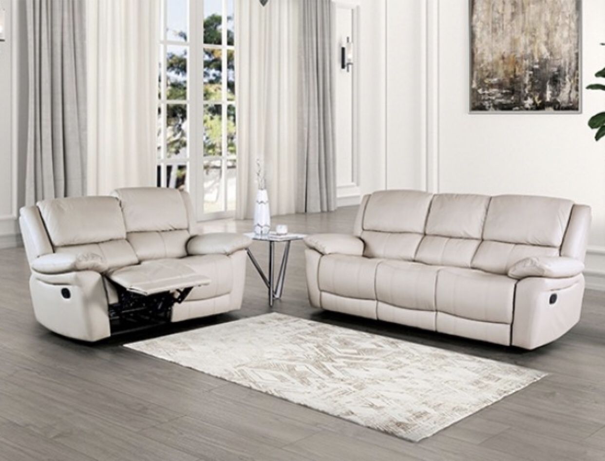 White Recliner Sofa And Loveseat Set Brand New