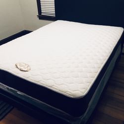 Full Size Mattress double side 9”Thick+Box Spring+Bedframe Brand New We Finance Delivery Available 