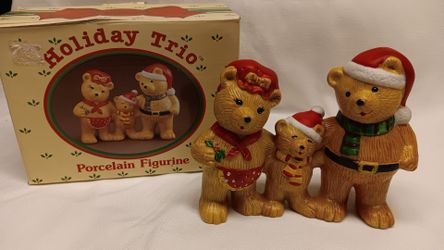 Vintage Russ Berrie Holiday Trio Porcelain Bear Family Figurine
