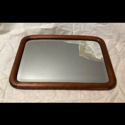 Antique walnut solid wood framed Hanging mirror Vintage beveled glass 